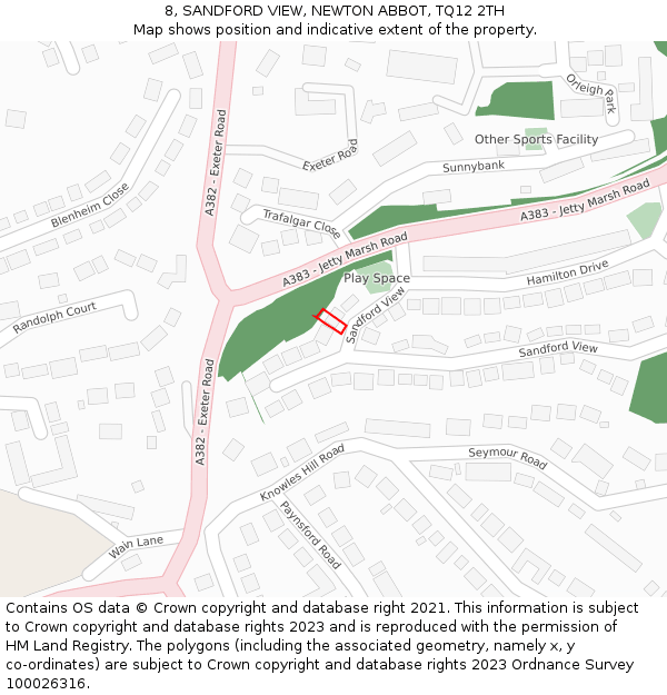 8, SANDFORD VIEW, NEWTON ABBOT, TQ12 2TH: Location map and indicative extent of plot