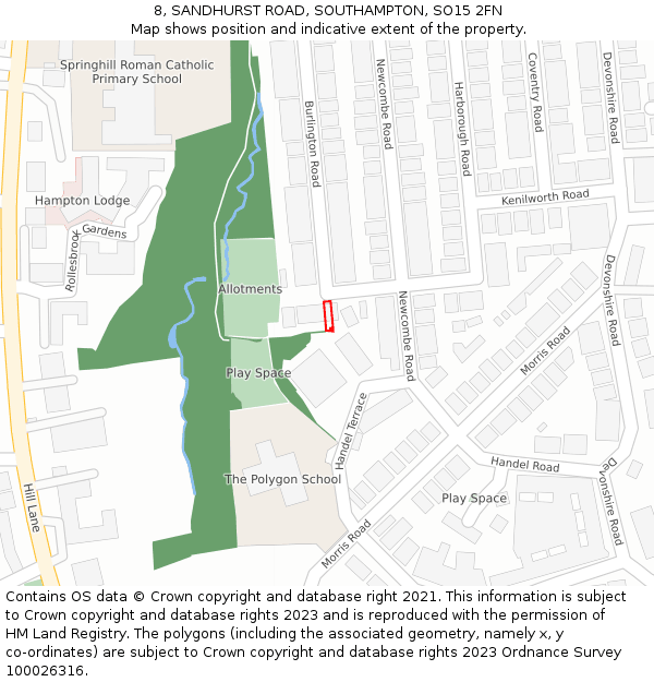 8, SANDHURST ROAD, SOUTHAMPTON, SO15 2FN: Location map and indicative extent of plot