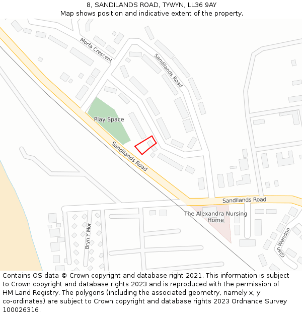 8, SANDILANDS ROAD, TYWYN, LL36 9AY: Location map and indicative extent of plot