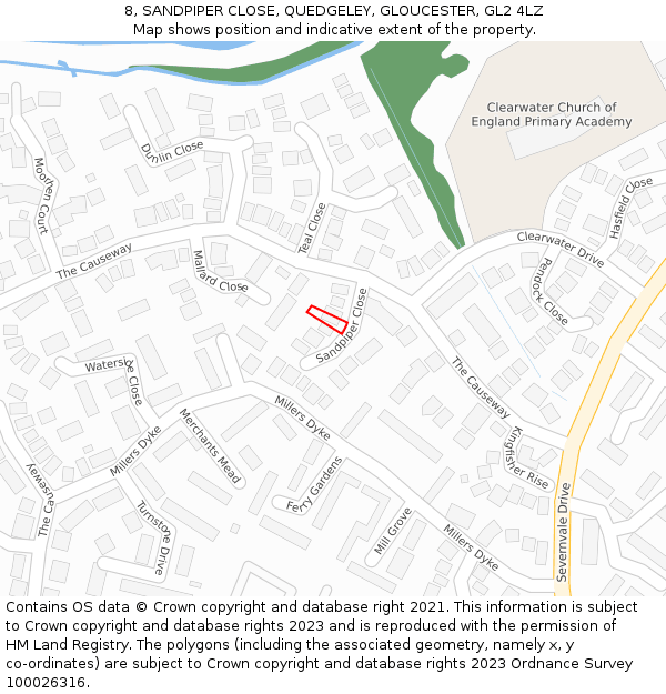 8, SANDPIPER CLOSE, QUEDGELEY, GLOUCESTER, GL2 4LZ: Location map and indicative extent of plot