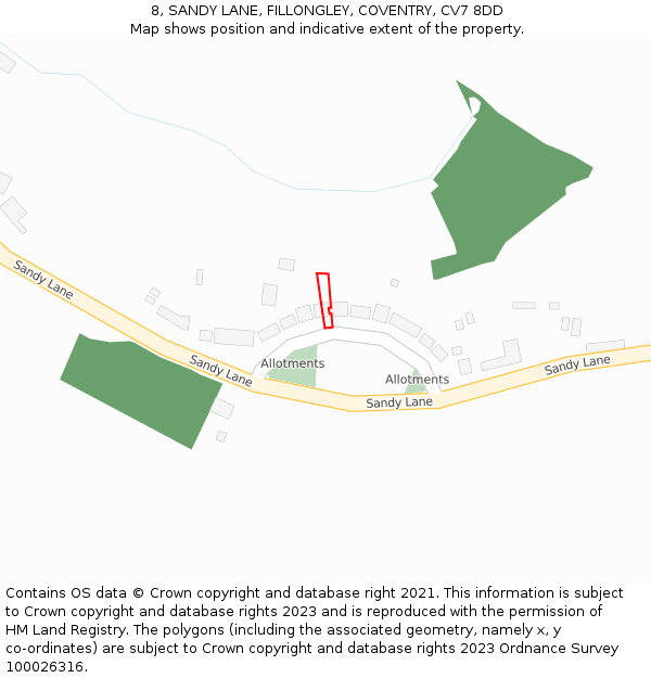 8, SANDY LANE, FILLONGLEY, COVENTRY, CV7 8DD: Location map and indicative extent of plot