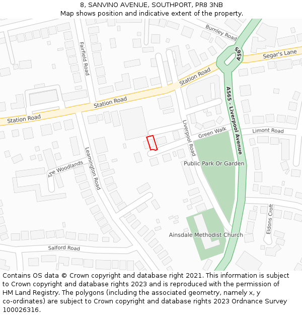 8, SANVINO AVENUE, SOUTHPORT, PR8 3NB: Location map and indicative extent of plot