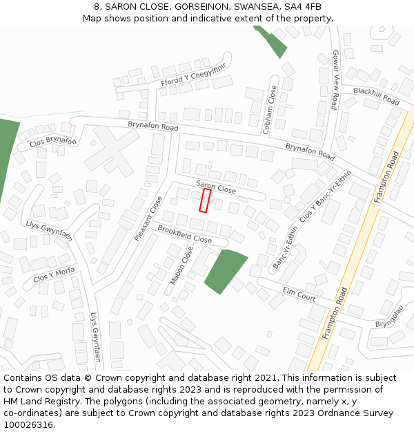 8, SARON CLOSE, GORSEINON, SWANSEA, SA4 4FB: Location map and indicative extent of plot