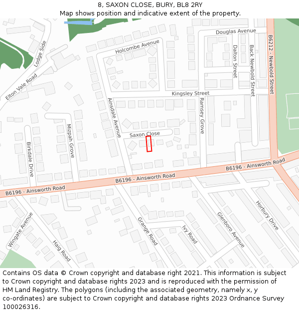 8, SAXON CLOSE, BURY, BL8 2RY: Location map and indicative extent of plot