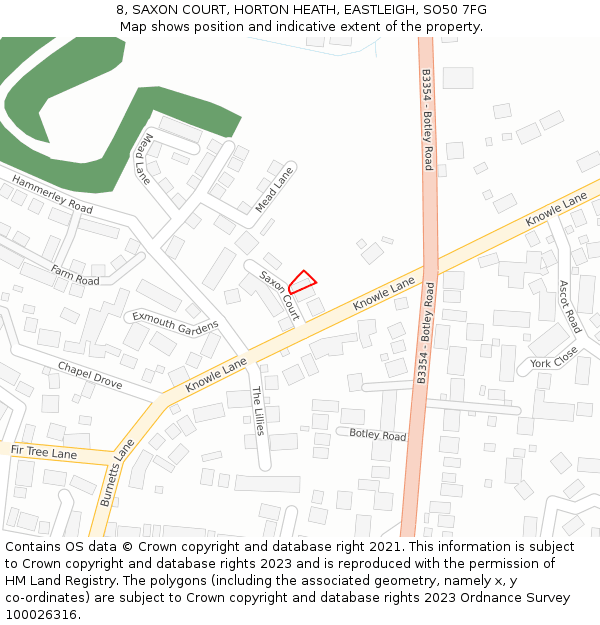 8, SAXON COURT, HORTON HEATH, EASTLEIGH, SO50 7FG: Location map and indicative extent of plot