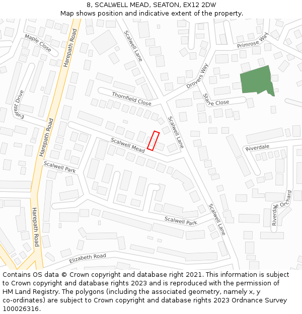8, SCALWELL MEAD, SEATON, EX12 2DW: Location map and indicative extent of plot