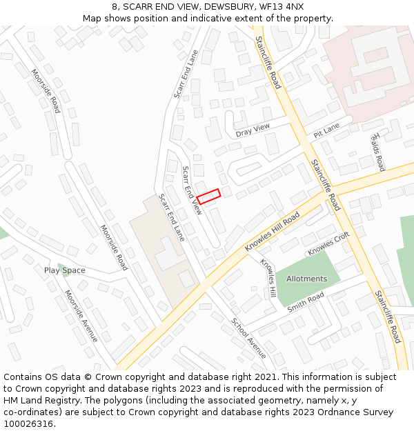 8, SCARR END VIEW, DEWSBURY, WF13 4NX: Location map and indicative extent of plot