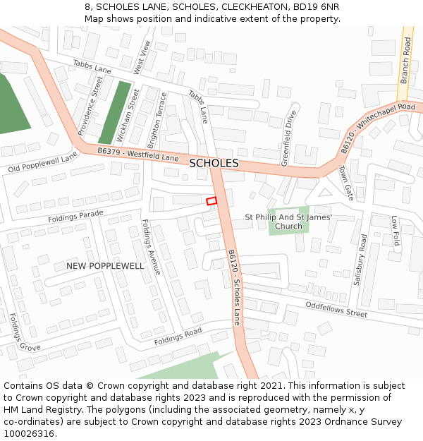 8, SCHOLES LANE, SCHOLES, CLECKHEATON, BD19 6NR: Location map and indicative extent of plot