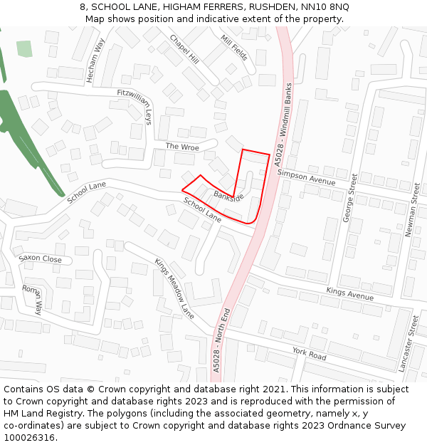 8, SCHOOL LANE, HIGHAM FERRERS, RUSHDEN, NN10 8NQ: Location map and indicative extent of plot