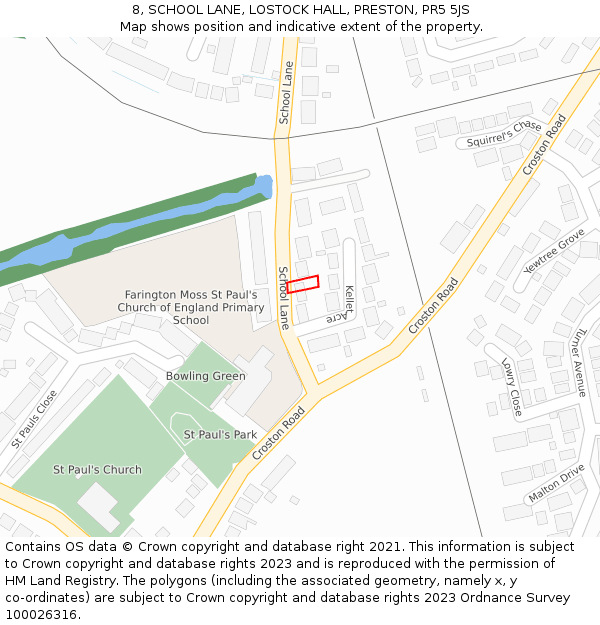 8, SCHOOL LANE, LOSTOCK HALL, PRESTON, PR5 5JS: Location map and indicative extent of plot