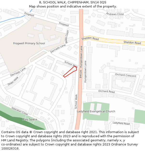 8, SCHOOL WALK, CHIPPENHAM, SN14 0QS: Location map and indicative extent of plot