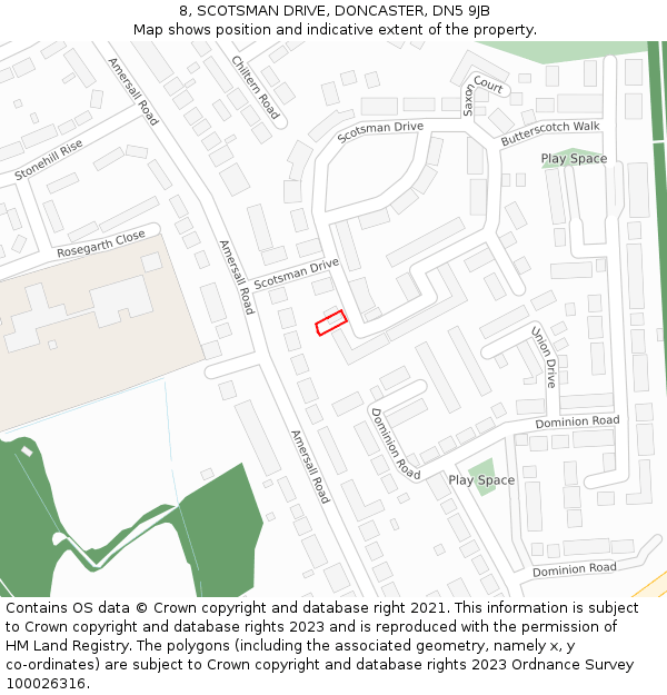 8, SCOTSMAN DRIVE, DONCASTER, DN5 9JB: Location map and indicative extent of plot