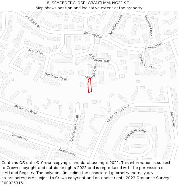 8, SEACROFT CLOSE, GRANTHAM, NG31 9GL: Location map and indicative extent of plot