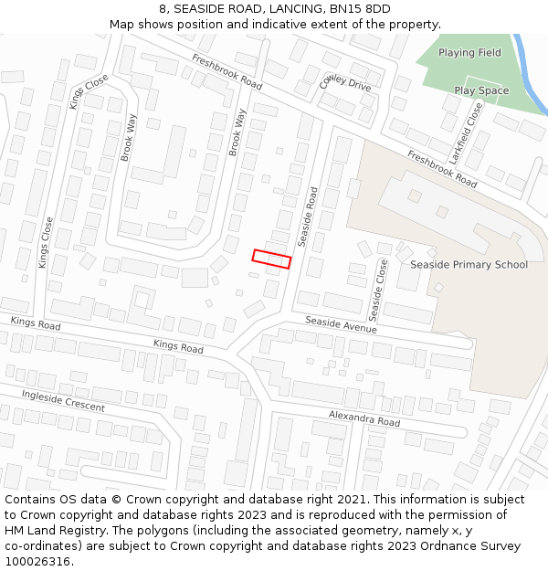 8, SEASIDE ROAD, LANCING, BN15 8DD: Location map and indicative extent of plot