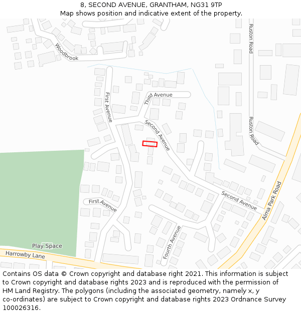 8, SECOND AVENUE, GRANTHAM, NG31 9TP: Location map and indicative extent of plot