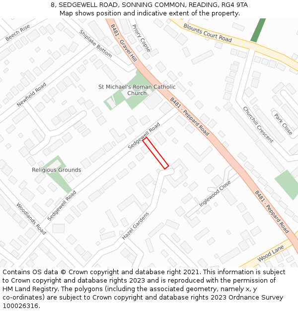 8, SEDGEWELL ROAD, SONNING COMMON, READING, RG4 9TA: Location map and indicative extent of plot