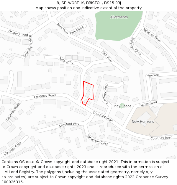 8, SELWORTHY, BRISTOL, BS15 9RJ: Location map and indicative extent of plot