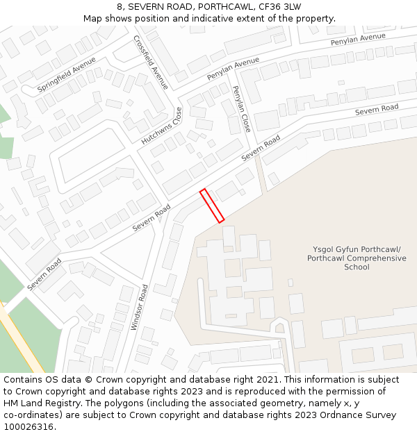 8, SEVERN ROAD, PORTHCAWL, CF36 3LW: Location map and indicative extent of plot