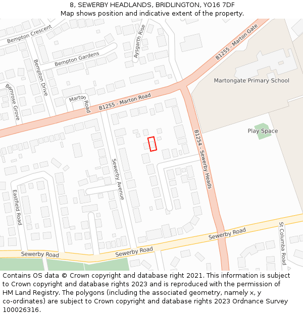 8, SEWERBY HEADLANDS, BRIDLINGTON, YO16 7DF: Location map and indicative extent of plot