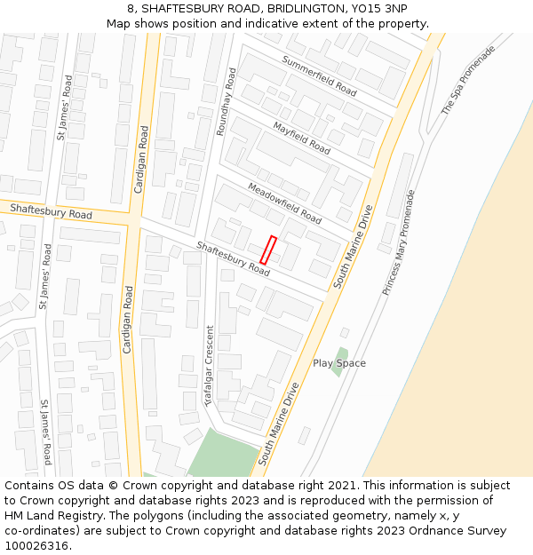 8, SHAFTESBURY ROAD, BRIDLINGTON, YO15 3NP: Location map and indicative extent of plot