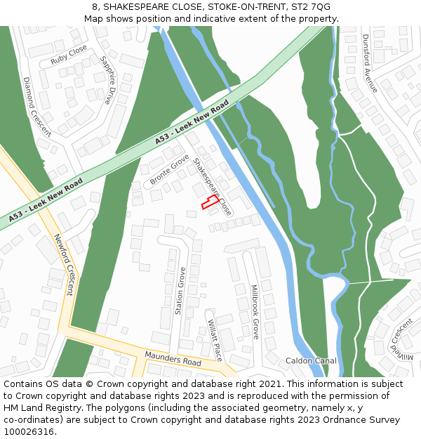 8, SHAKESPEARE CLOSE, STOKE-ON-TRENT, ST2 7QG: Location map and indicative extent of plot