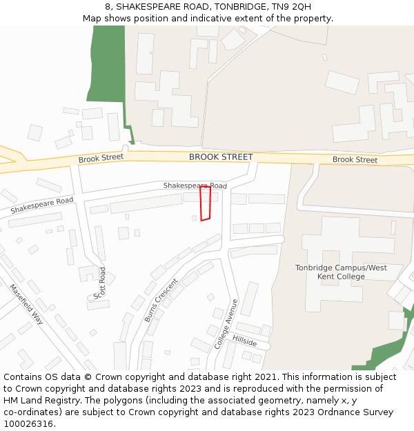 8, SHAKESPEARE ROAD, TONBRIDGE, TN9 2QH: Location map and indicative extent of plot