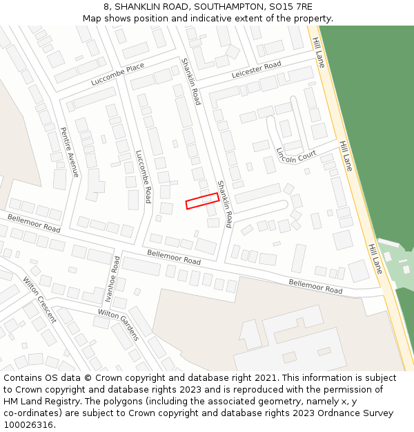 8, SHANKLIN ROAD, SOUTHAMPTON, SO15 7RE: Location map and indicative extent of plot