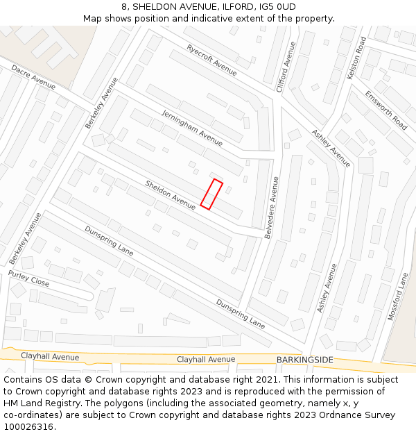 8, SHELDON AVENUE, ILFORD, IG5 0UD: Location map and indicative extent of plot