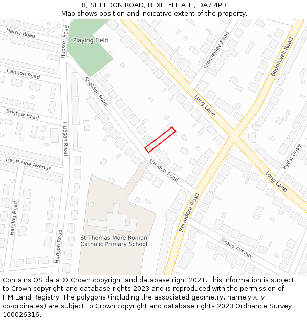 8, SHELDON ROAD, BEXLEYHEATH, DA7 4PB: Location map and indicative extent of plot