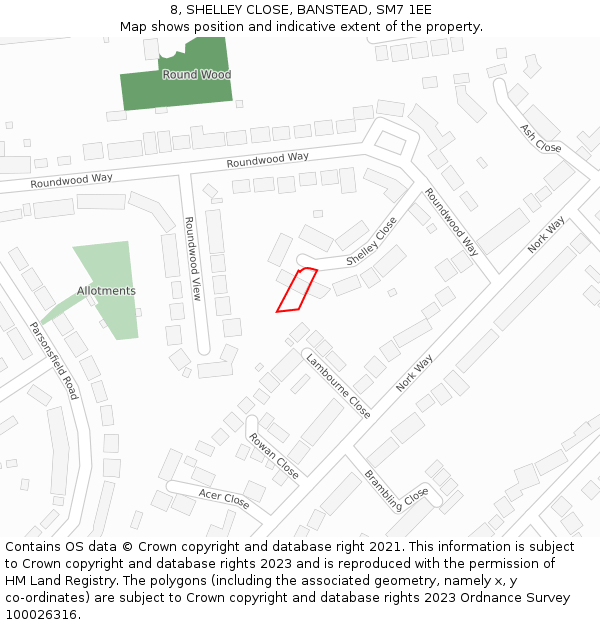 8, SHELLEY CLOSE, BANSTEAD, SM7 1EE: Location map and indicative extent of plot