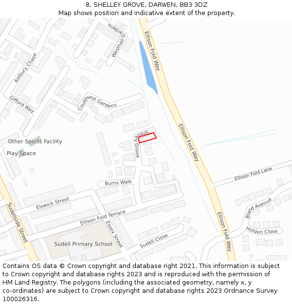 8, SHELLEY GROVE, DARWEN, BB3 3DZ: Location map and indicative extent of plot