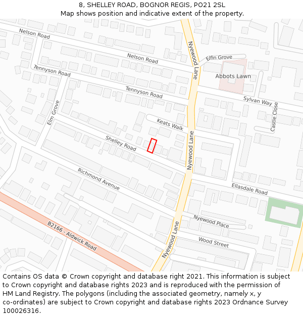 8, SHELLEY ROAD, BOGNOR REGIS, PO21 2SL: Location map and indicative extent of plot