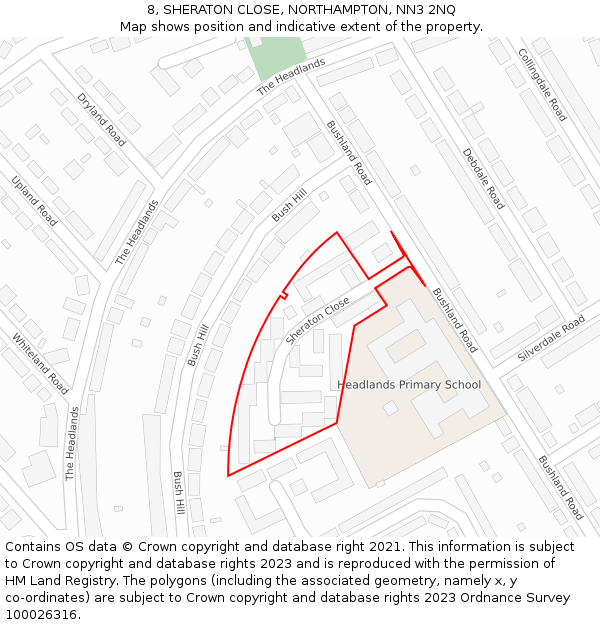 8, SHERATON CLOSE, NORTHAMPTON, NN3 2NQ: Location map and indicative extent of plot