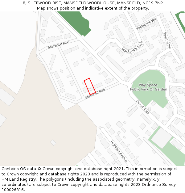 8, SHERWOOD RISE, MANSFIELD WOODHOUSE, MANSFIELD, NG19 7NP: Location map and indicative extent of plot