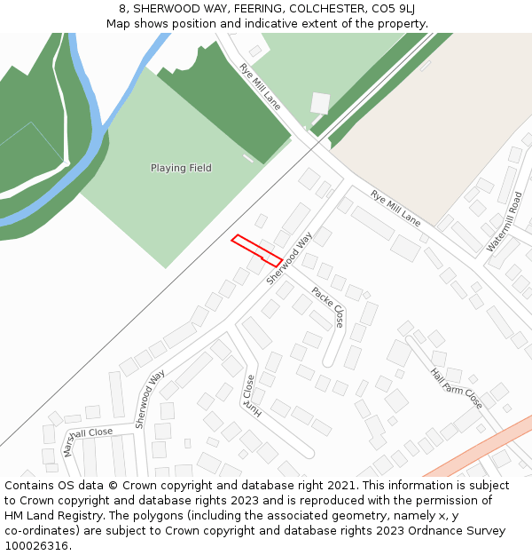 8, SHERWOOD WAY, FEERING, COLCHESTER, CO5 9LJ: Location map and indicative extent of plot