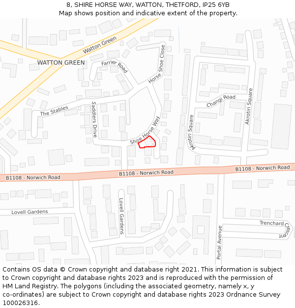 8, SHIRE HORSE WAY, WATTON, THETFORD, IP25 6YB: Location map and indicative extent of plot