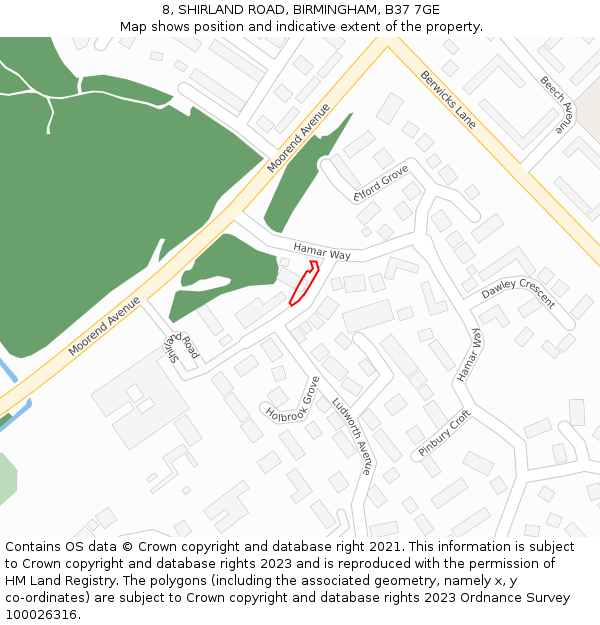 8, SHIRLAND ROAD, BIRMINGHAM, B37 7GE: Location map and indicative extent of plot