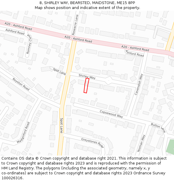 8, SHIRLEY WAY, BEARSTED, MAIDSTONE, ME15 8PP: Location map and indicative extent of plot