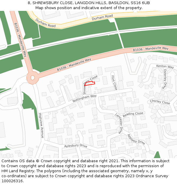 8, SHREWSBURY CLOSE, LANGDON HILLS, BASILDON, SS16 6UB: Location map and indicative extent of plot