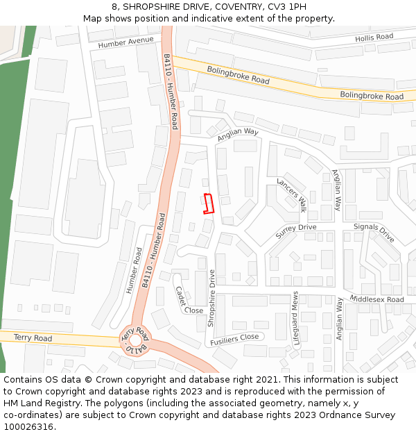 8, SHROPSHIRE DRIVE, COVENTRY, CV3 1PH: Location map and indicative extent of plot