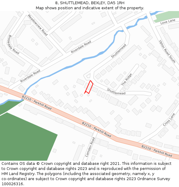 8, SHUTTLEMEAD, BEXLEY, DA5 1RH: Location map and indicative extent of plot