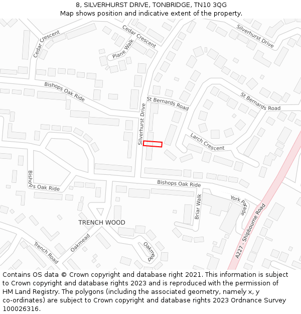 8, SILVERHURST DRIVE, TONBRIDGE, TN10 3QG: Location map and indicative extent of plot