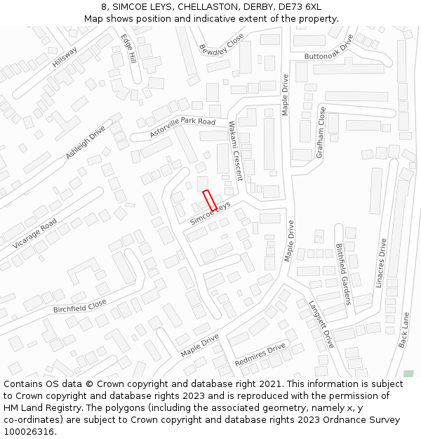 8, SIMCOE LEYS, CHELLASTON, DERBY, DE73 6XL: Location map and indicative extent of plot