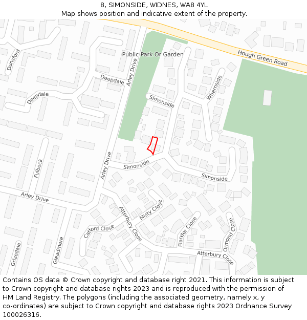 8, SIMONSIDE, WIDNES, WA8 4YL: Location map and indicative extent of plot