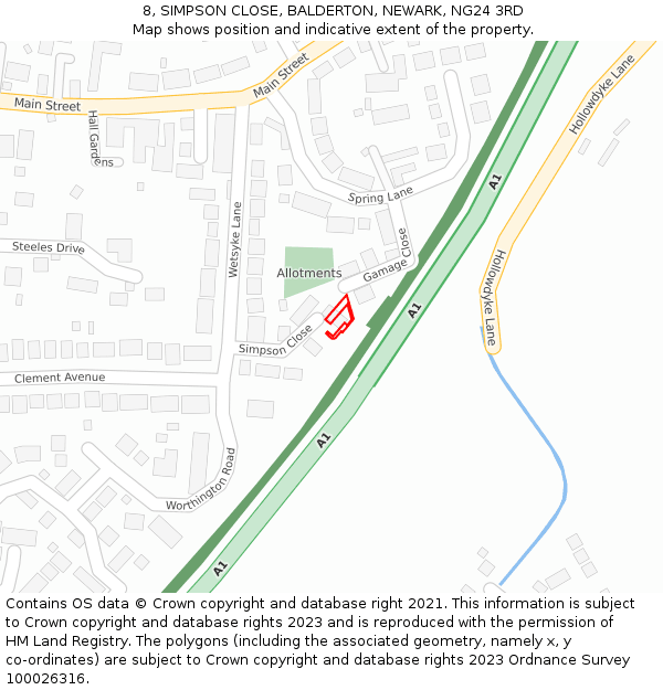 8, SIMPSON CLOSE, BALDERTON, NEWARK, NG24 3RD: Location map and indicative extent of plot