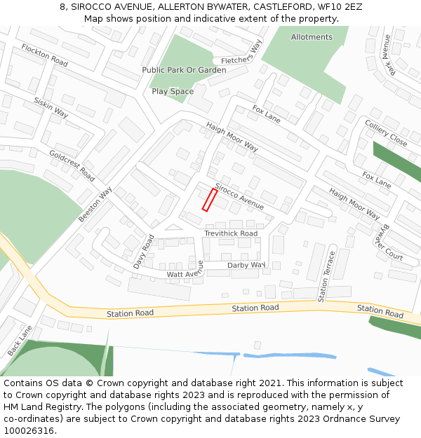 8, SIROCCO AVENUE, ALLERTON BYWATER, CASTLEFORD, WF10 2EZ: Location map and indicative extent of plot