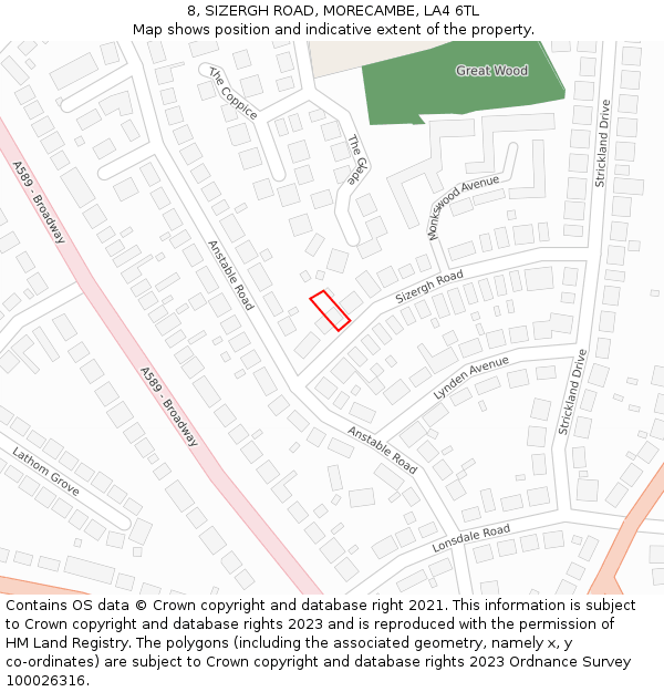 8, SIZERGH ROAD, MORECAMBE, LA4 6TL: Location map and indicative extent of plot