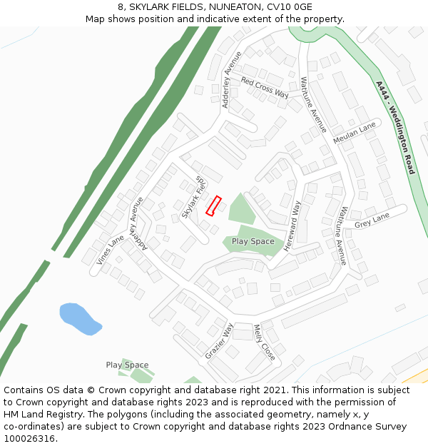 8, SKYLARK FIELDS, NUNEATON, CV10 0GE: Location map and indicative extent of plot