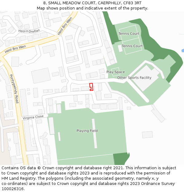 8, SMALL MEADOW COURT, CAERPHILLY, CF83 3RT: Location map and indicative extent of plot