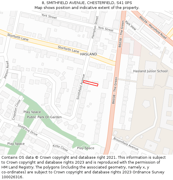 8, SMITHFIELD AVENUE, CHESTERFIELD, S41 0PS: Location map and indicative extent of plot